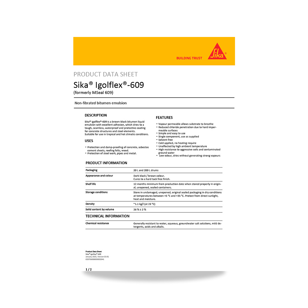 صورة منتج عازل مائي وحماية للأسطح والخرسانة والأساسات سيكا (Sika) موديل Sika Igolflex-609 - كود الصنف reemco-2027-1444094 - ماركة يباع من خلال reemco - توريد وتصوير حصري لشركة ريمكو القابضة السعودية