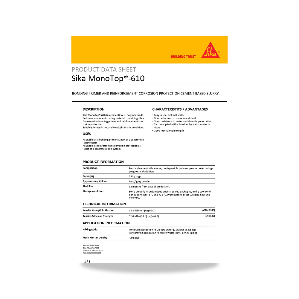 صورة منتج مونة ومركب إصلاح وترميم الخرسانة الإنشائية سيكا (Sika) موديل Sika MonoTop-610 - كود الصنف reemco-2027-1444098 - ماركة يباع من خلال reemco - توريد وتصوير حصري لشركة ريمكو القابضة السعودية