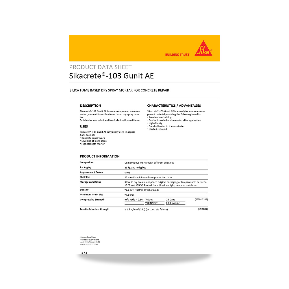 صورة منتج إضافة خرسانية لتحسين الخواص وتقليل المياه (Admixture) سيكا (Sika) موديل Sikacrete-103 Gunit AE - كود الصنف reemco-2027-1444101 - ماركة يباع من خلال reemco - توريد وتصوير حصري لشركة ريمكو القابضة السعودية