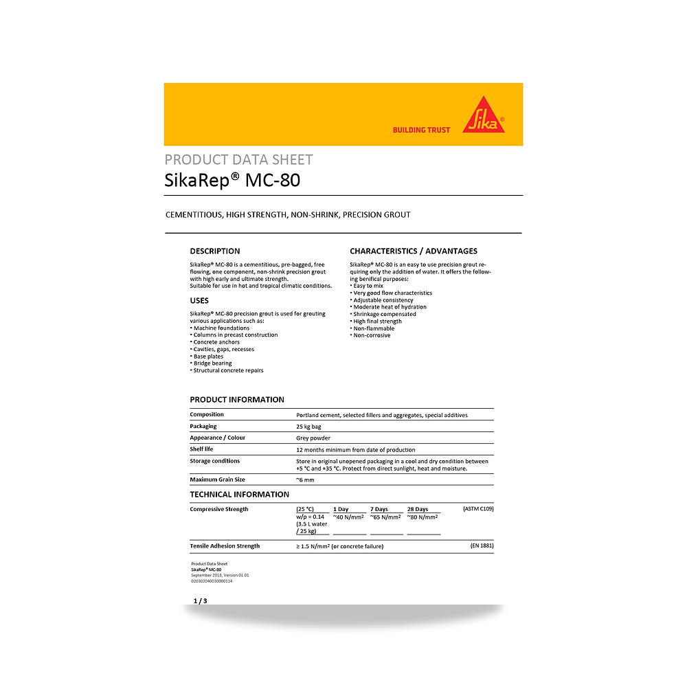 صورة منتج مونة ومركب إصلاح وترميم الخرسانة الإنشائية سيكا (Sika) موديل SikaRep MC-80 - كود الصنف reemco-2027-1444110 - ماركة يباع من خلال reemco - توريد وتصوير حصري لشركة ريمكو القابضة السعودية