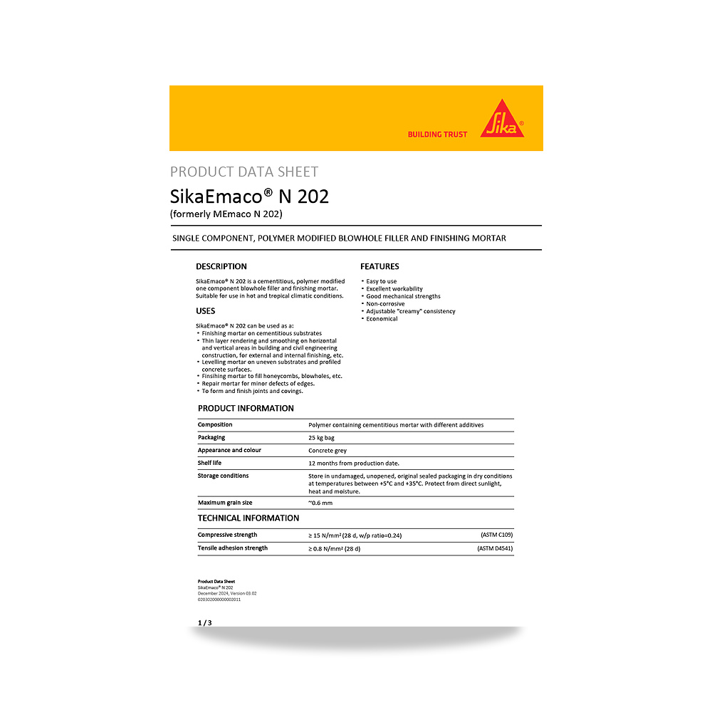 صورة منتج مسامير وبراغي وفيشر وخوابير سيكا (Sika) موديل SikaEmaco N 202 - كود الصنف reemco-2027-1444122 - ماركة يباع من خلال reemco - توريد وتصوير حصري لشركة ريمكو القابضة السعودية