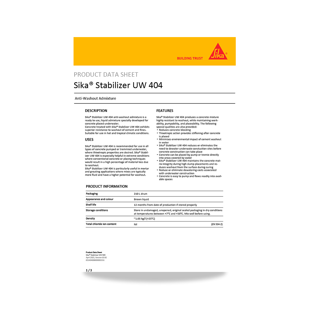 صورة منتج مسامير وبراغي وفيشر وخوابير سيكا (Sika) موديل Sika Stabilizer UW 404 - كود الصنف reemco-2027-1444145 - ماركة يباع من خلال reemco - توريد وتصوير حصري لشركة ريمكو القابضة السعودية
