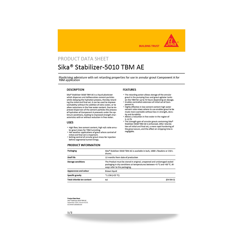 صورة منتج مسامير وبراغي وفيشر وخوابير سيكا (Sika) موديل Sika Stabilizer-5010 TBM AE - كود الصنف reemco-2027-1444168 - ماركة يباع من خلال reemco - توريد وتصوير حصري لشركة ريمكو القابضة السعودية
