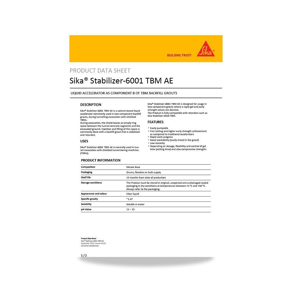 صورة منتج مسامير وبراغي وفيشر وخوابير سيكا (Sika) موديل Sika Stabilizer-6001 TBM AE - كود الصنف reemco-2027-1444171 - ماركة يباع من خلال reemco - توريد وتصوير حصري لشركة ريمكو القابضة السعودية