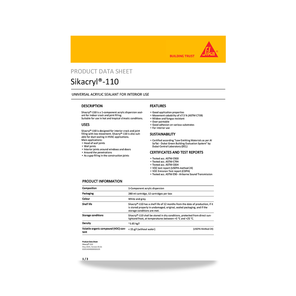 صورة منتج مسامير وبراغي وفيشر وخوابير سيكا (Sika) موديل Sikacryl-110 - كود الصنف reemco-2027-1444184 - ماركة يباع من خلال reemco - توريد وتصوير حصري لشركة ريمكو القابضة السعودية