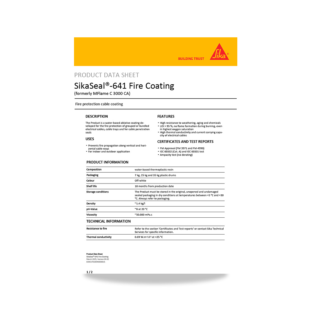 صورة منتج مسامير وبراغي وفيشر وخوابير سيكا (Sika) موديل SikaSeal-641 Fire Coating - كود الصنف reemco-2027-1444194 - ماركة يباع من خلال reemco - توريد وتصوير حصري لشركة ريمكو القابضة السعودية