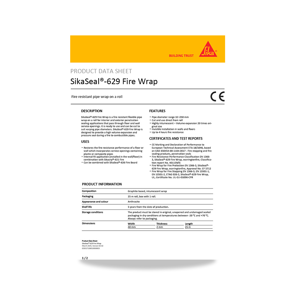 صورة منتج مسامير وبراغي وفيشر وخوابير سيكا (Sika) موديل SikaSeal-629 Fire Wrap - كود الصنف reemco-2027-1444198 - ماركة يباع من خلال reemco - توريد وتصوير حصري لشركة ريمكو القابضة السعودية