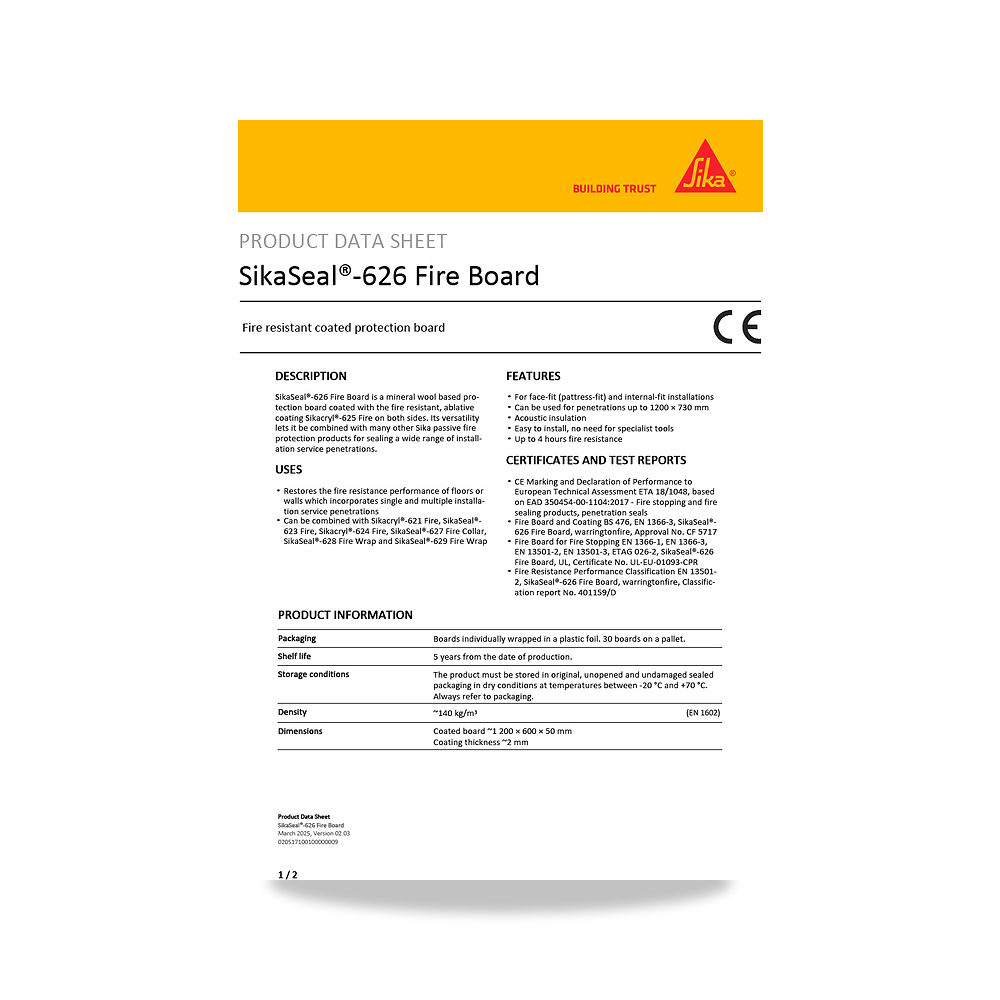 صورة منتج لوح جبس بورد للجدران والأسقف سيكا (Sika) موديل SikaSeal-626 Fire Board - كود الصنف reemco-2027-1444201 - ماركة يباع من خلال reemco - توريد وتصوير حصري لشركة ريمكو القابضة السعودية