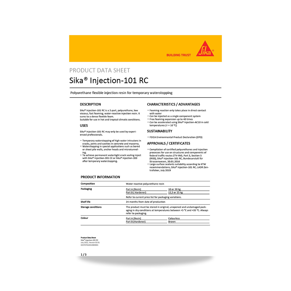 صورة منتج عازل مائي وحماية للأسطح والخرسانة والأساسات سيكا (Sika) موديل Sika Injection-101 RC - كود الصنف reemco-2027-1444226 - ماركة يباع من خلال reemco - توريد وتصوير حصري لشركة ريمكو القابضة السعودية