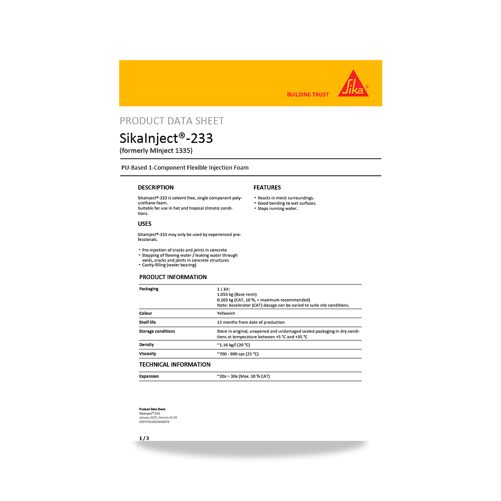صورة منتج عازل مائي وحماية للأسطح والخرسانة والأساسات سيكا (Sika) موديل SikaInject-233 - كود الصنف reemco-2027-1444237 - ماركة يباع من خلال reemco - توريد وتصوير حصري لشركة ريمكو القابضة السعودية