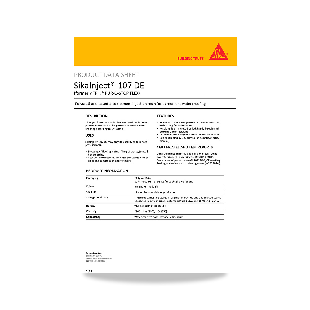 صورة منتج عازل مائي وحماية للأسطح والخرسانة والأساسات سيكا (Sika) موديل SikaInject-107 DE - كود الصنف reemco-2027-1444244 - ماركة يباع من خلال reemco - توريد وتصوير حصري لشركة ريمكو القابضة السعودية