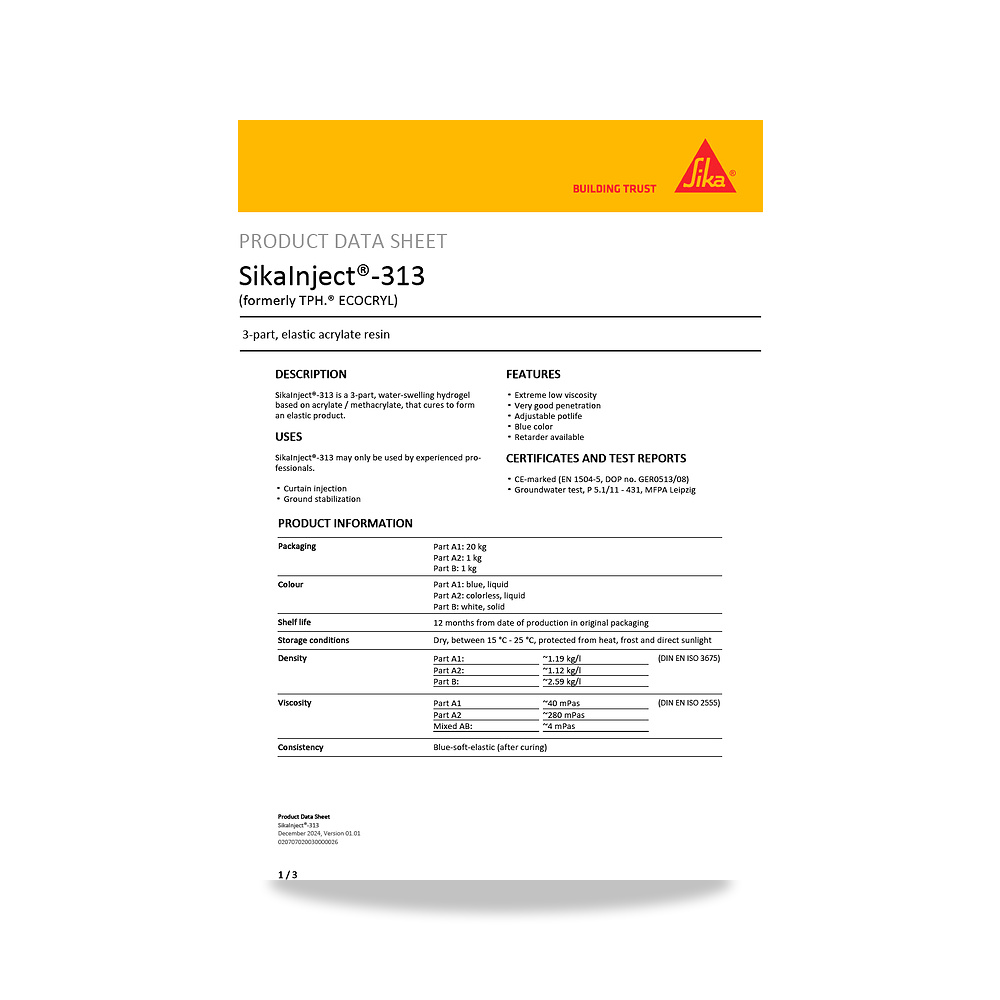 صورة منتج عازل مائي وحماية للأسطح والخرسانة والأساسات سيكا (Sika) موديل SikaInject-313 - كود الصنف reemco-2027-1444245 - ماركة يباع من خلال reemco - توريد وتصوير حصري لشركة ريمكو القابضة السعودية