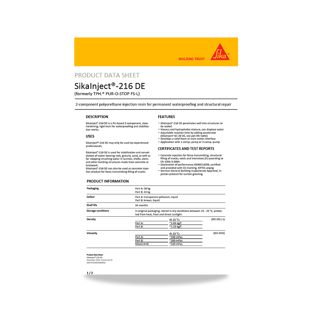 صورة منتج عازل مائي وحماية للأسطح والخرسانة والأساسات سيكا (Sika) موديل SikaInject-216 DE - كود الصنف reemco-2027-1444246 - ماركة يباع من خلال reemco - توريد وتصوير حصري لشركة ريمكو القابضة السعودية