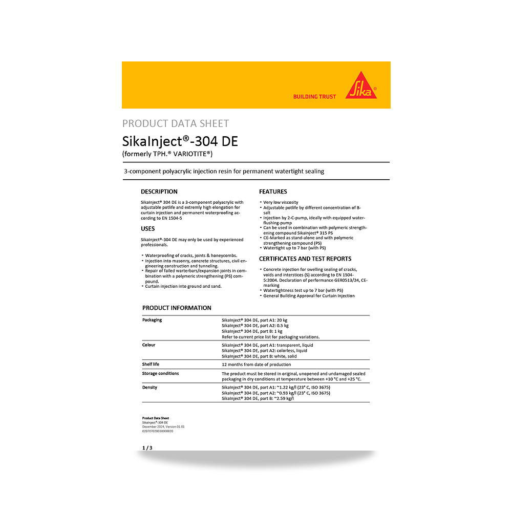 صورة منتج عازل مائي وحماية للأسطح والخرسانة والأساسات سيكا (Sika) موديل SikaInject-304 DE - كود الصنف reemco-2027-1444247 - ماركة يباع من خلال reemco - توريد وتصوير حصري لشركة ريمكو القابضة السعودية