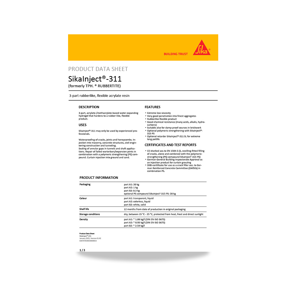صورة منتج عازل مائي وحماية للأسطح والخرسانة والأساسات سيكا (Sika) موديل SikaInject-311 - كود الصنف reemco-2027-1444248 - ماركة يباع من خلال reemco - توريد وتصوير حصري لشركة ريمكو القابضة السعودية