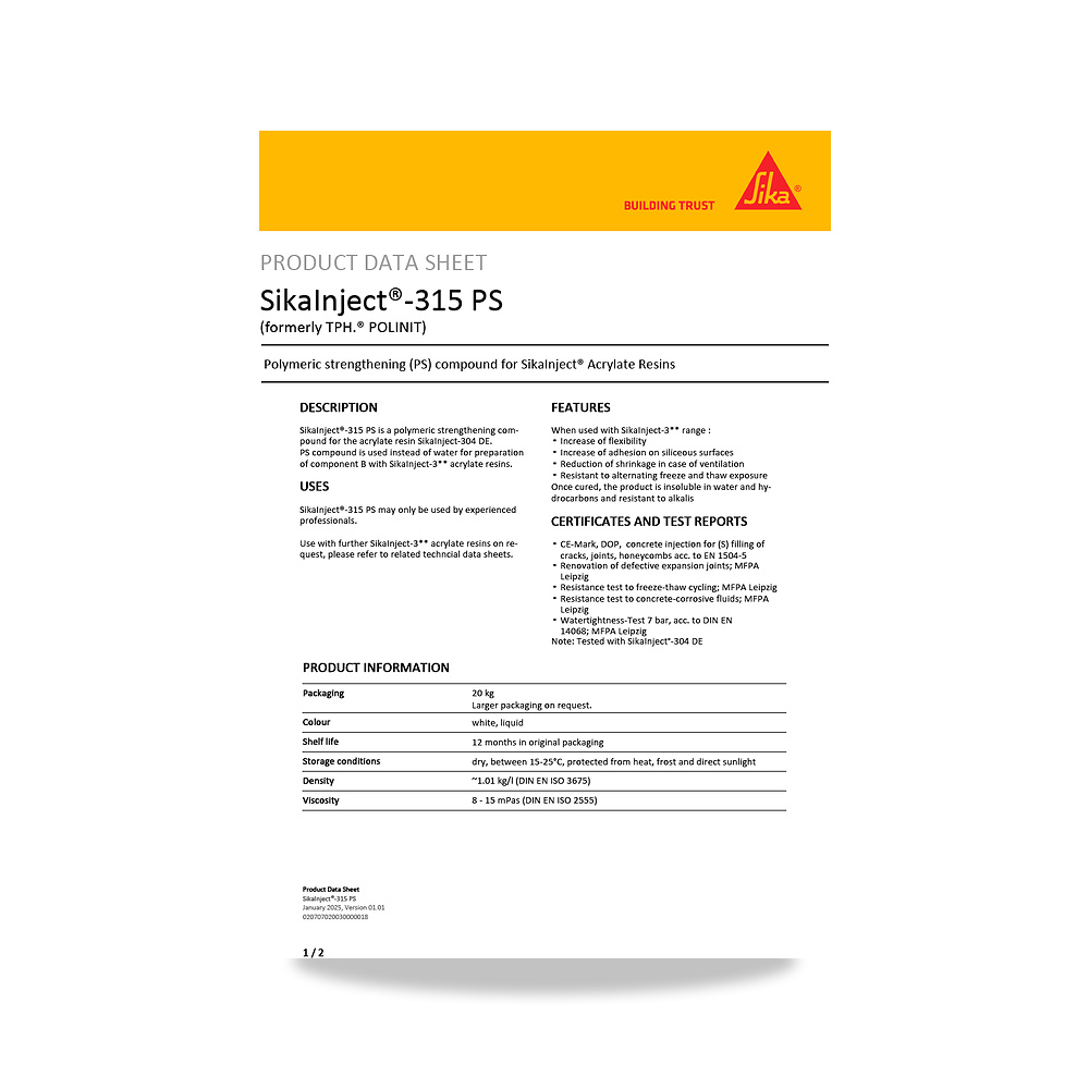 صورة منتج عازل مائي وحماية للأسطح والخرسانة والأساسات سيكا (Sika) موديل SikaInject-315 PS - كود الصنف reemco-2027-1444249 - ماركة يباع من خلال reemco - توريد وتصوير حصري لشركة ريمكو القابضة السعودية
