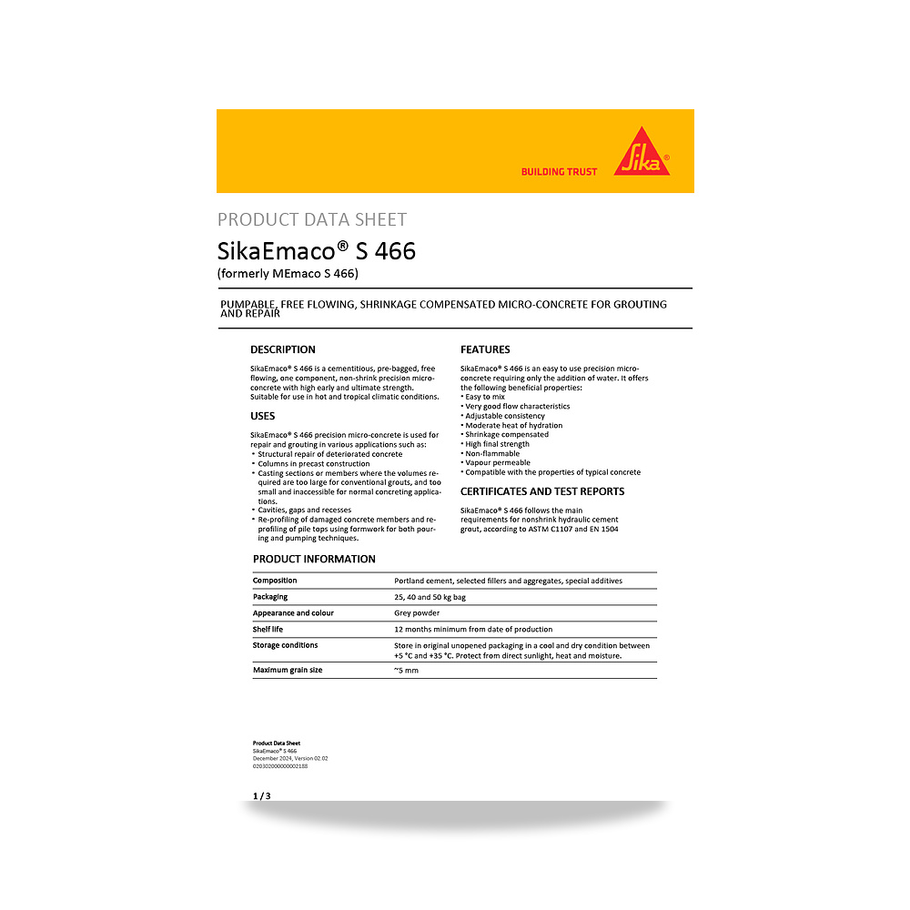صورة منتج مسامير وبراغي وفيشر وخوابير سيكا (Sika) موديل SikaEmaco S 466 - كود الصنف reemco-2027-1444264 - ماركة يباع من خلال reemco - توريد وتصوير حصري لشركة ريمكو القابضة السعودية
