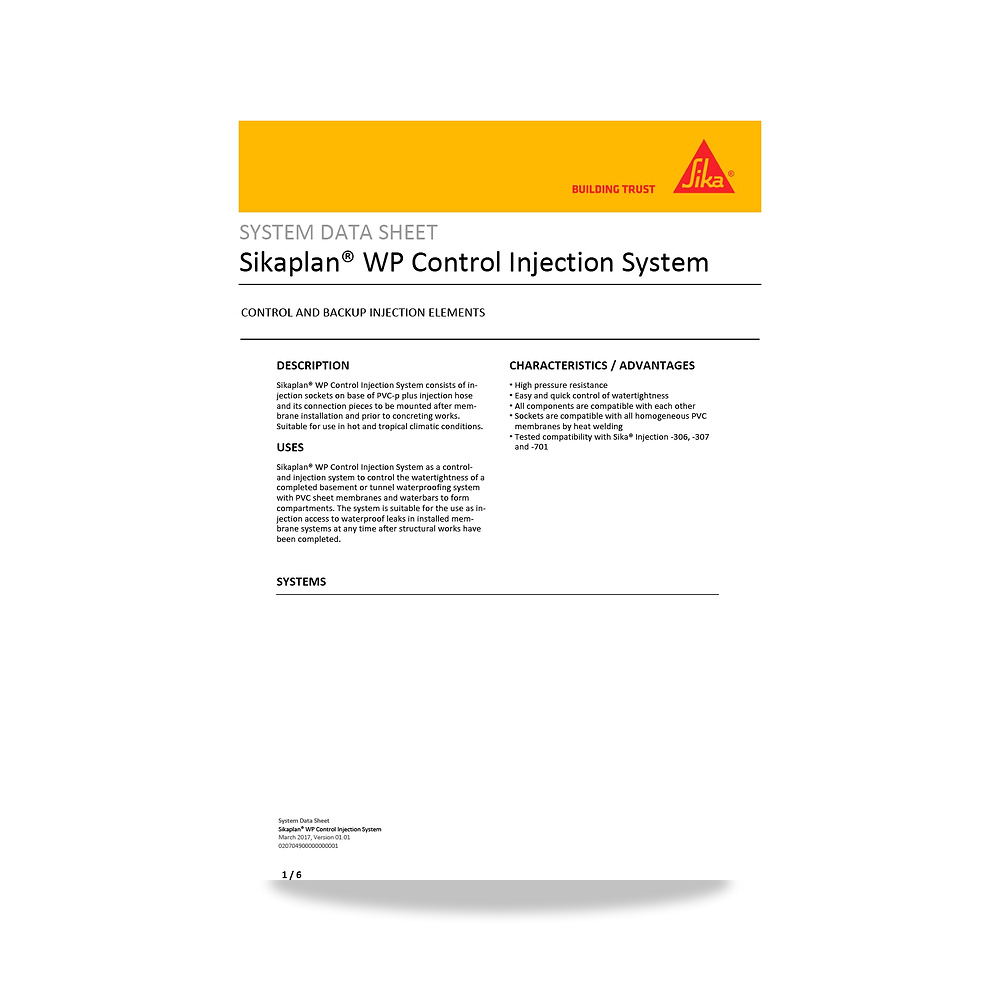 صورة منتج عازل مائي وحماية للأسطح والخرسانة والأساسات سيكا (Sika) موديل Sikaplan WP Control Injection System - كود الصنف reemco-2027-1444281 - ماركة يباع من خلال reemco - توريد وتصوير حصري لشركة ريمكو القابضة السعودية