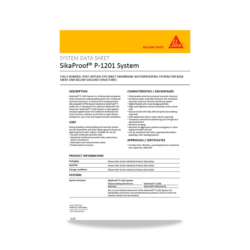 صورة منتج عازل مائي وحماية للأسطح والخرسانة والأساسات سيكا (Sika) موديل SikaProof P-1201 System - كود الصنف reemco-2027-1444285 - ماركة يباع من خلال reemco - توريد وتصوير حصري لشركة ريمكو القابضة السعودية
