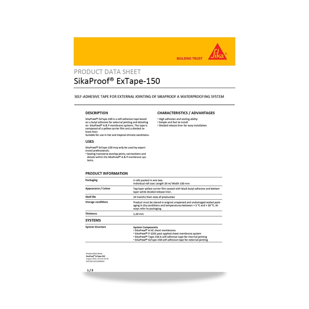 صورة منتج عازل مائي وحماية للأسطح والخرسانة والأساسات سيكا (Sika) موديل SikaProof ExTape-150 - كود الصنف reemco-2027-1444288 - ماركة يباع من خلال reemco - توريد وتصوير حصري لشركة ريمكو القابضة السعودية