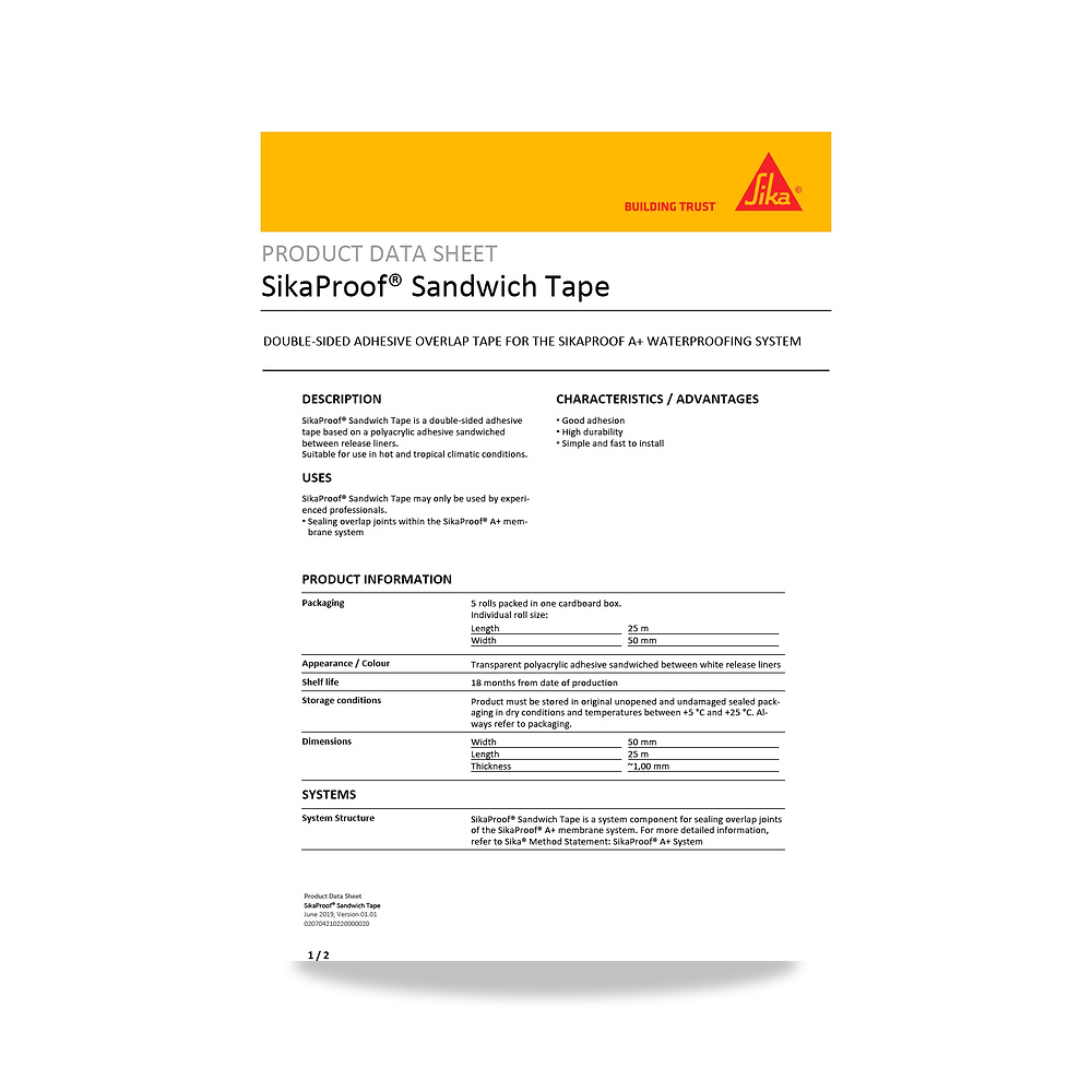صورة منتج عازل مائي وحماية للأسطح والخرسانة والأساسات سيكا (Sika) موديل SikaProof Sandwich Tape - كود الصنف reemco-2027-1444289 - ماركة يباع من خلال reemco - توريد وتصوير حصري لشركة ريمكو القابضة السعودية