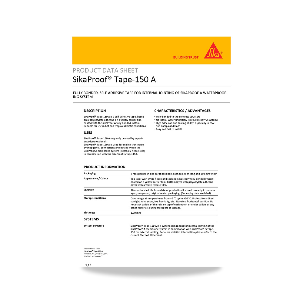 صورة منتج عازل مائي وحماية للأسطح والخرسانة والأساسات سيكا (Sika) موديل SikaProof Tape-150 A - كود الصنف reemco-2027-1444290 - ماركة يباع من خلال reemco - توريد وتصوير حصري لشركة ريمكو القابضة السعودية