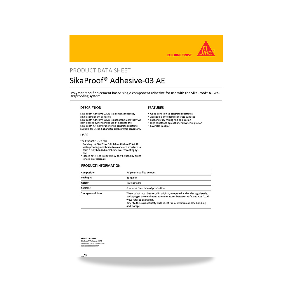 صورة منتج عازل مائي وحماية للأسطح والخرسانة والأساسات سيكا (Sika) موديل SikaProof Adhesive-03 AE - كود الصنف reemco-2027-1444295 - ماركة يباع من خلال reemco - توريد وتصوير حصري لشركة ريمكو القابضة السعودية