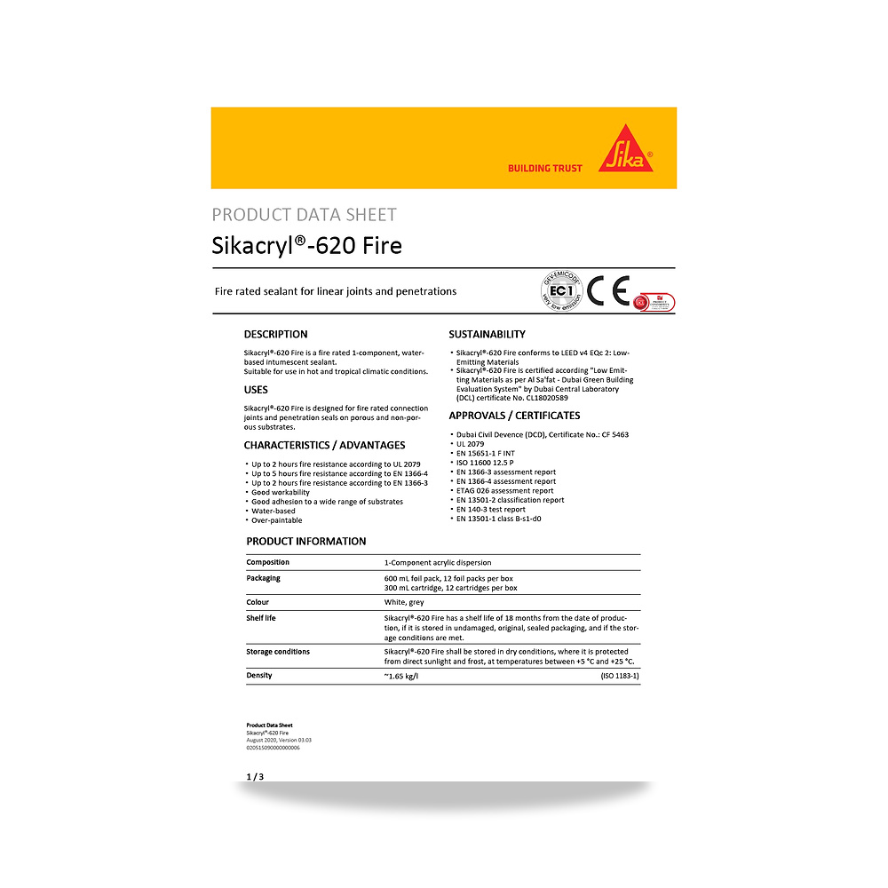 صورة منتج مسامير وبراغي وفيشر وخوابير سيكا (Sika) موديل Sikacryl-620 Fire - كود الصنف reemco-2027-1444299 - ماركة يباع من خلال reemco - توريد وتصوير حصري لشركة ريمكو القابضة السعودية