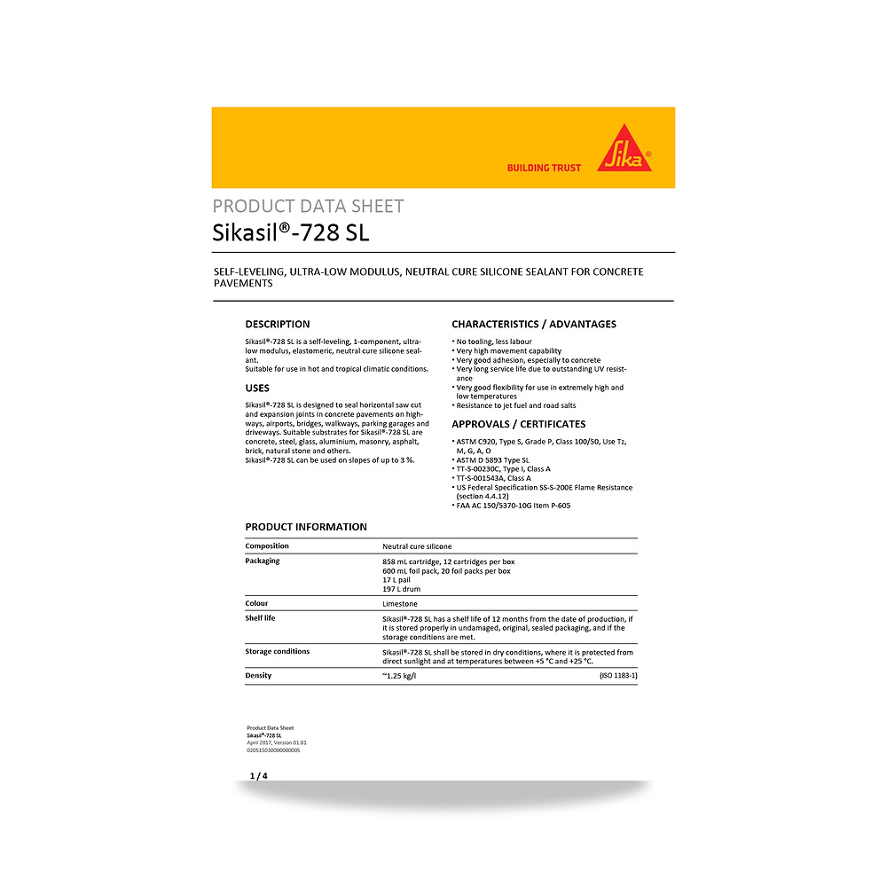 صورة منتج معجون ومانع تسرب مرن لفواصل التمدد والإنشاءات سيكا (Sika) موديل Sikasil-728 SL - كود الصنف reemco-2027-1444301 - ماركة يباع من خلال reemco - توريد وتصوير حصري لشركة ريمكو القابضة السعودية