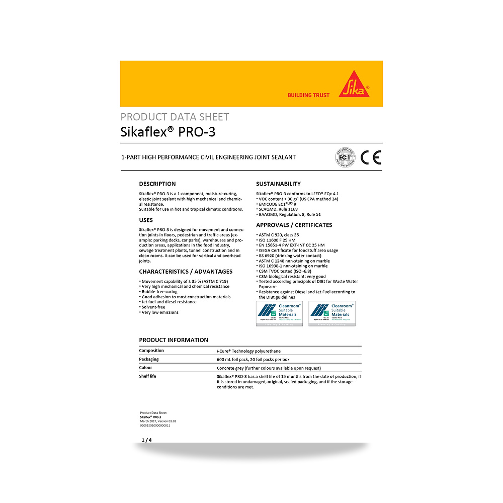 صورة منتج معجون ومانع تسرب مرن لفواصل التمدد والإنشاءات سيكا (Sika) موديل Sikaflex PRO-3 - كود الصنف reemco-2027-1444302 - ماركة يباع من خلال reemco - توريد وتصوير حصري لشركة ريمكو القابضة السعودية