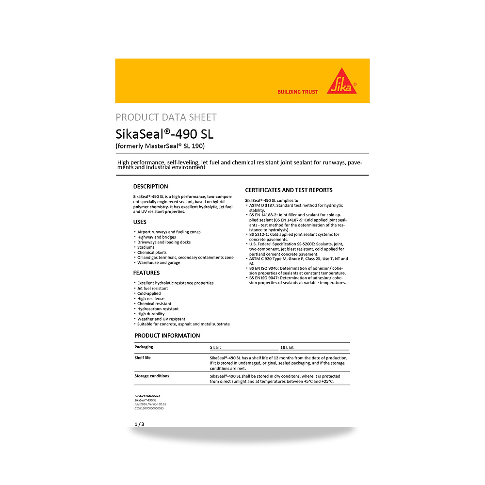 صورة منتج مسامير وبراغي وفيشر وخوابير سيكا (Sika) موديل SikaSeal-490 SL - كود الصنف reemco-2027-1444305 - ماركة يباع من خلال reemco - توريد وتصوير حصري لشركة ريمكو القابضة السعودية