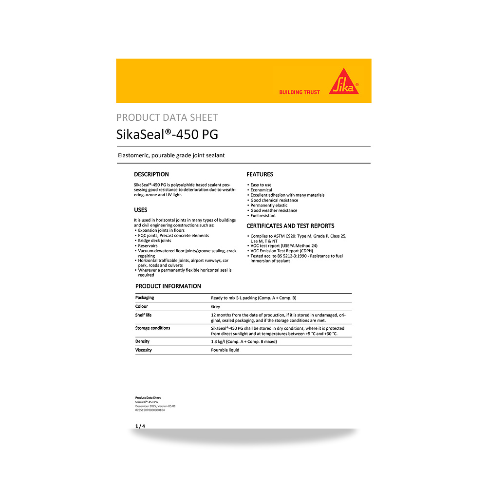 صورة منتج مسامير وبراغي وفيشر وخوابير سيكا (Sika) موديل SikaSeal-450 PG - كود الصنف reemco-2027-1444309 - ماركة يباع من خلال reemco - توريد وتصوير حصري لشركة ريمكو القابضة السعودية