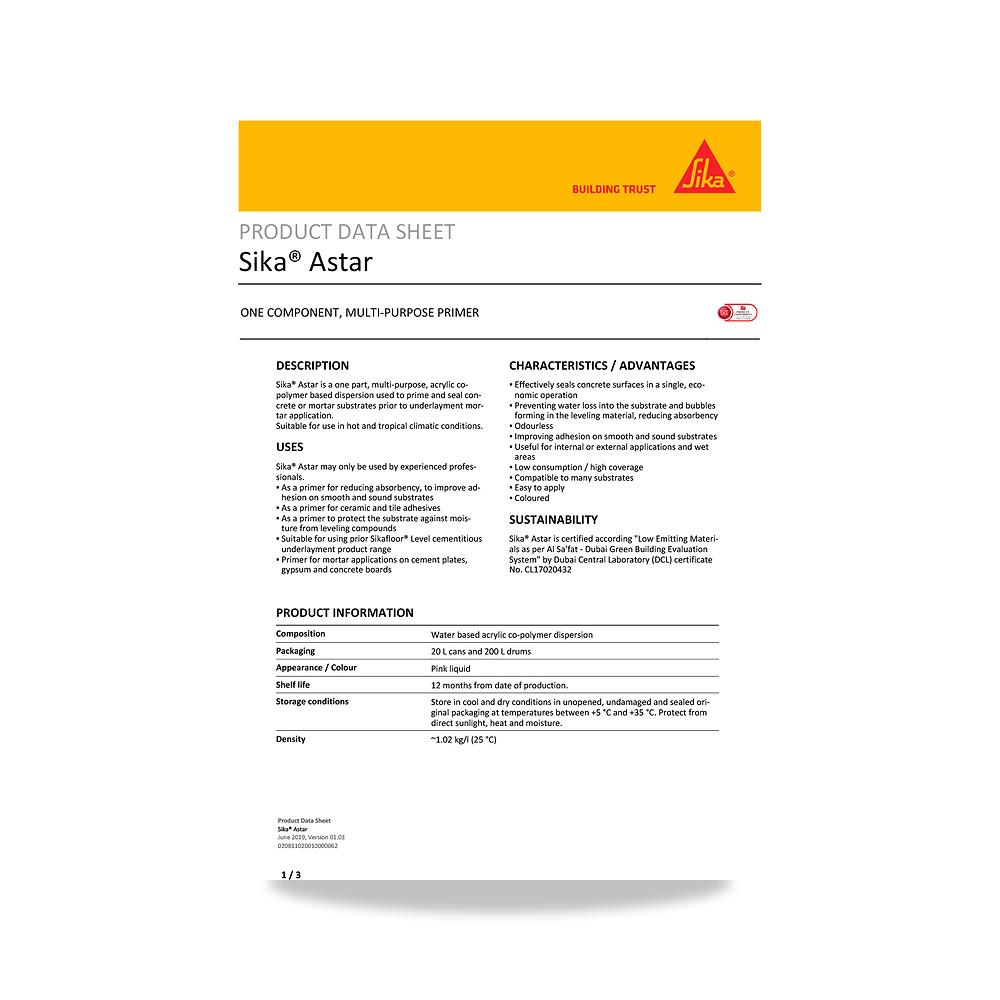 صورة منتج مسامير وبراغي وفيشر وخوابير سيكا (Sika) موديل Sika Astar - كود الصنف reemco-2027-1444316 - ماركة يباع من خلال reemco - توريد وتصوير حصري لشركة ريمكو القابضة السعودية