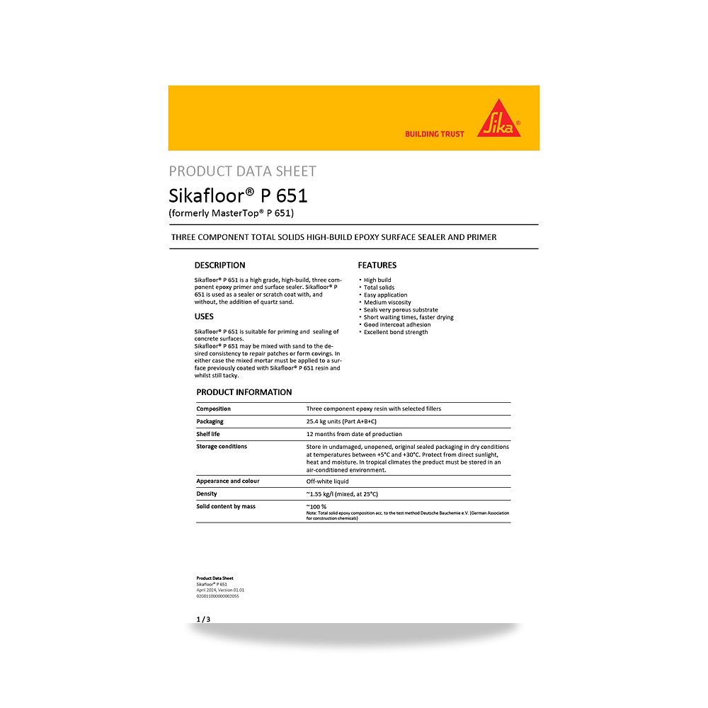 صورة منتج مونة وطلاء تقوية وتسوية الأرضيات الصناعية والخرسانية سيكا (Sika) موديل Sikafloor P 651 - كود الصنف reemco-2027-1444332 - ماركة يباع من خلال reemco - توريد وتصوير حصري لشركة ريمكو القابضة السعودية