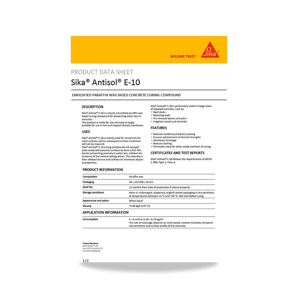 صورة منتج مركب معالجة وحماية الخرسانة الطازجة (Curing Compound) سيكا (Sika) موديل Sika Antisol E-10 - كود الصنف reemco-2027-1444337 - ماركة يباع من خلال reemco - توريد وتصوير حصري لشركة ريمكو القابضة السعودية