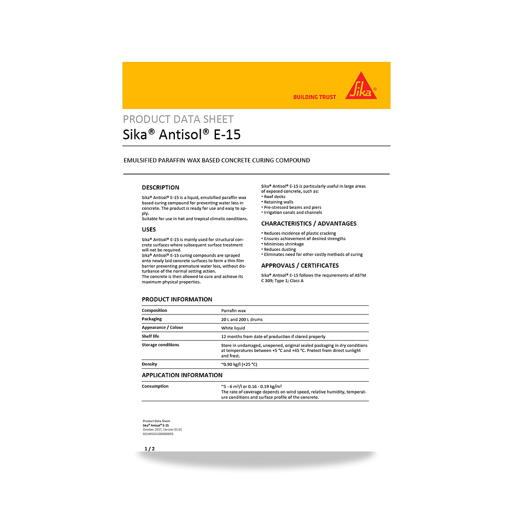 صورة منتج مركب معالجة وحماية الخرسانة الطازجة (Curing Compound) سيكا (Sika) موديل Sika Antisol E-15 - كود الصنف reemco-2027-1444338 - ماركة يباع من خلال reemco - توريد وتصوير حصري لشركة ريمكو القابضة السعودية