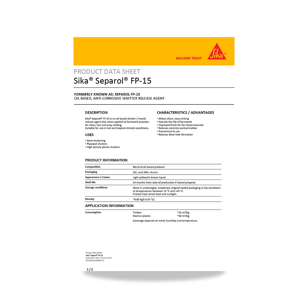 صورة منتج إضافة خرسانية لتحسين الخواص وتقليل المياه (Admixture) سيكا (Sika) موديل Sika Separol FP-15 - كود الصنف reemco-2027-1444343 - ماركة يباع من خلال reemco - توريد وتصوير حصري لشركة ريمكو القابضة السعودية