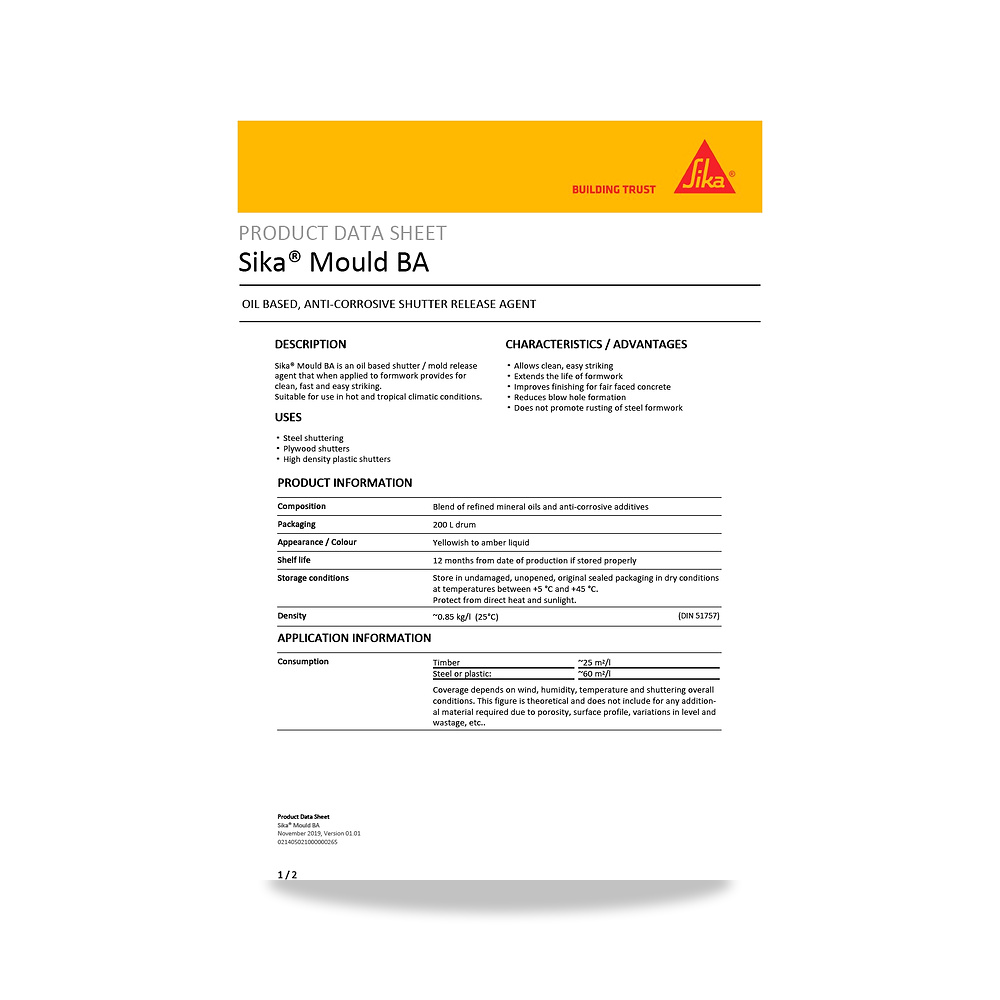صورة منتج إضافة خرسانية لتحسين الخواص وتقليل المياه (Admixture) سيكا (Sika) موديل Sika Mould BA - كود الصنف reemco-2027-1444345 - ماركة يباع من خلال reemco - توريد وتصوير حصري لشركة ريمكو القابضة السعودية