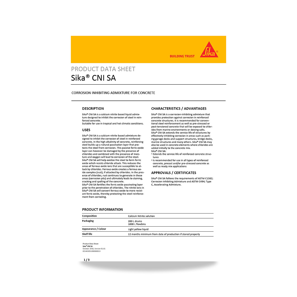 صورة منتج إضافة خرسانية لتحسين الخواص وتقليل المياه (Admixture) سيكا (Sika) موديل Sika CNI SA - كود الصنف reemco-2027-1444347 - ماركة يباع من خلال reemco - توريد وتصوير حصري لشركة ريمكو القابضة السعودية