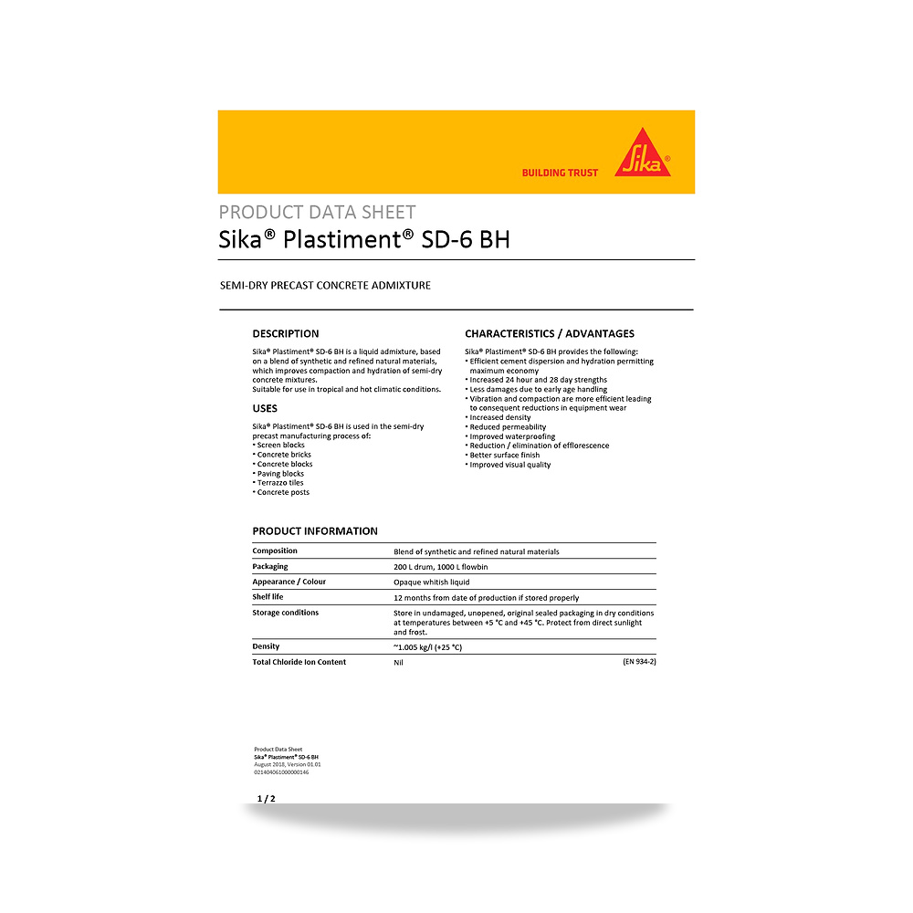 صورة منتج إضافة خرسانية لتحسين الخواص وتقليل المياه (Admixture) سيكا (Sika) موديل Sika Plastiment SD-6 BH - كود الصنف reemco-2027-1444349 - ماركة يباع من خلال reemco - توريد وتصوير حصري لشركة ريمكو القابضة السعودية