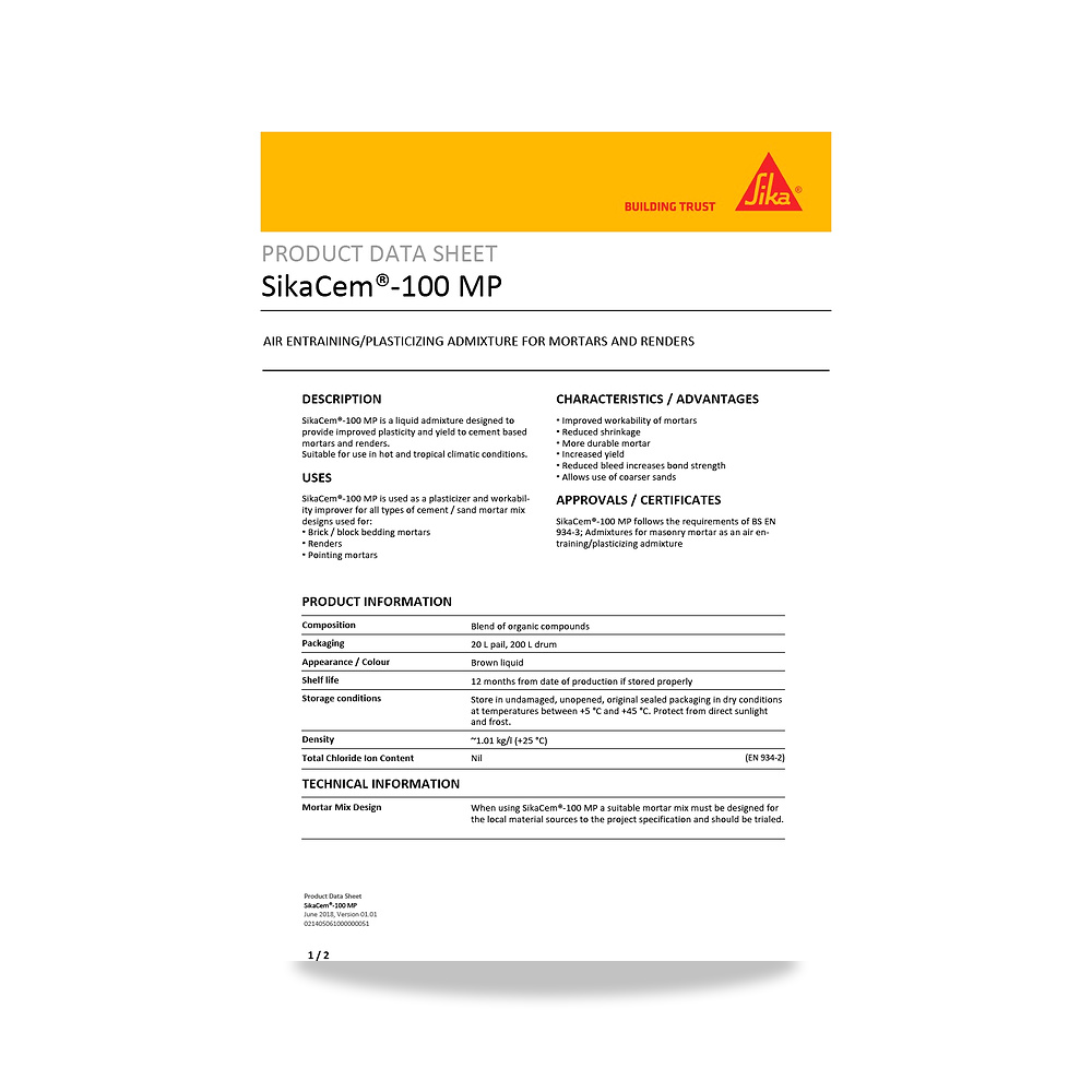 صورة منتج إضافة خرسانية لتحسين الخواص وتقليل المياه (Admixture) سيكا (Sika) موديل SikaCem-100 MP - كود الصنف reemco-2027-1444355 - ماركة يباع من خلال reemco - توريد وتصوير حصري لشركة ريمكو القابضة السعودية