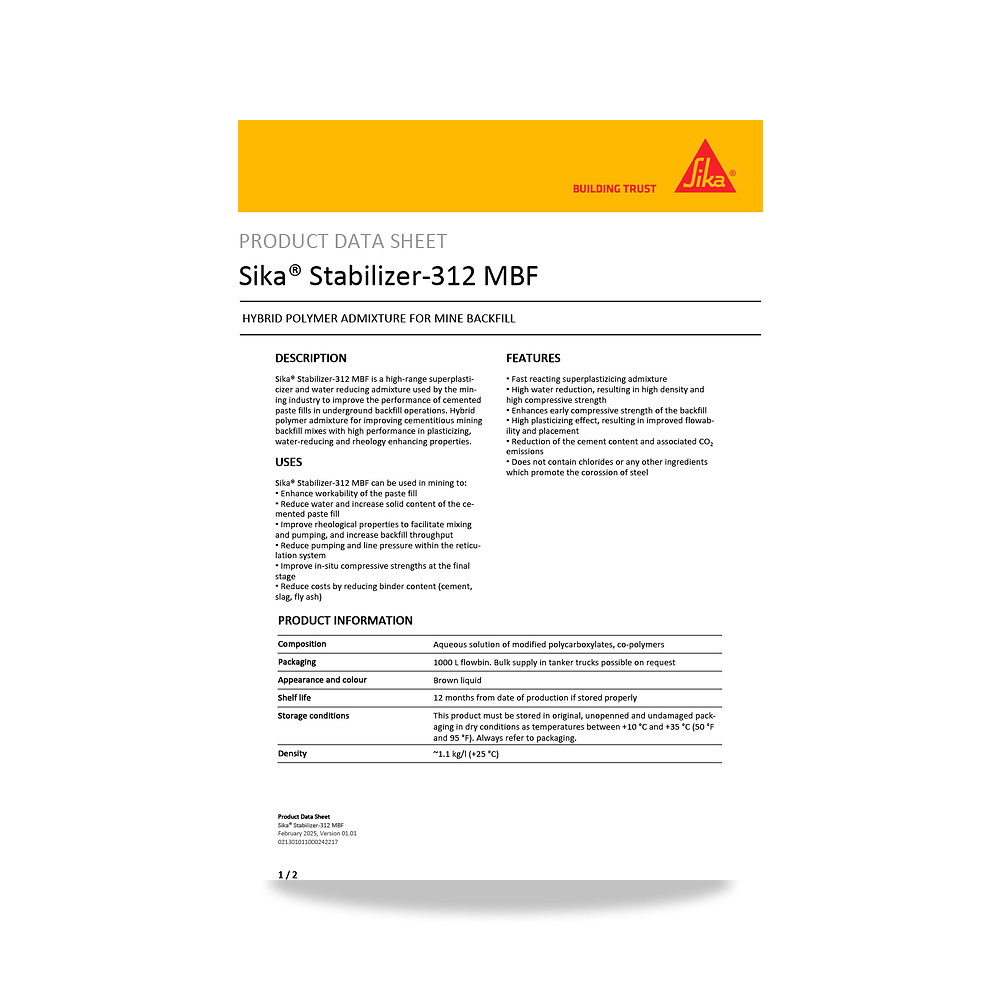 صورة منتج إضافة خرسانية لتحسين الخواص وتقليل المياه (Admixture) سيكا (Sika) موديل Sika Stabilizer-312 MBF - كود الصنف reemco-2027-1444358 - ماركة يباع من خلال reemco - توريد وتصوير حصري لشركة ريمكو القابضة السعودية