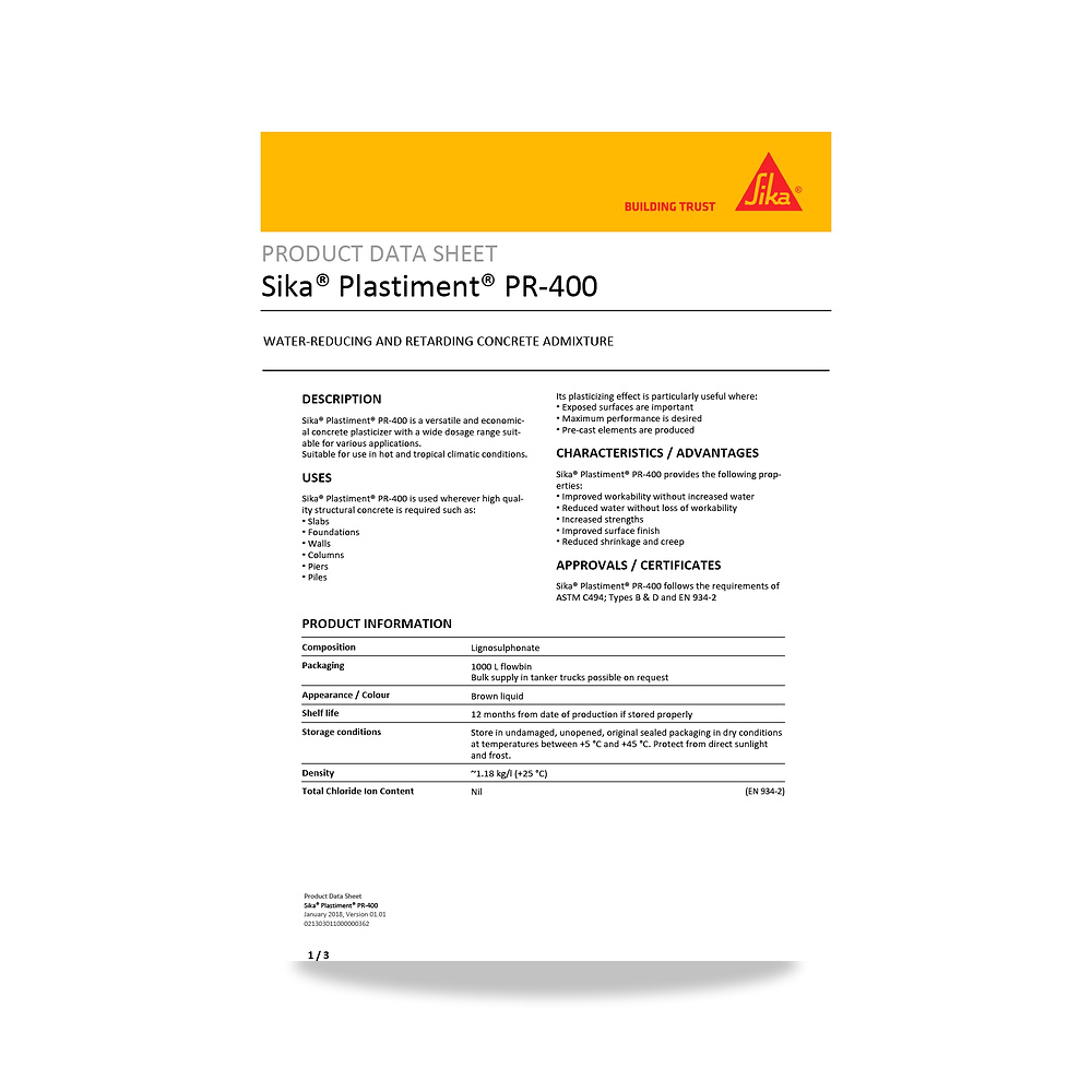 صورة منتج مسامير وبراغي وفيشر وخوابير سيكا (Sika) موديل Sika Plastiment PR-400 - كود الصنف reemco-2027-1444362 - ماركة يباع من خلال reemco - توريد وتصوير حصري لشركة ريمكو القابضة السعودية