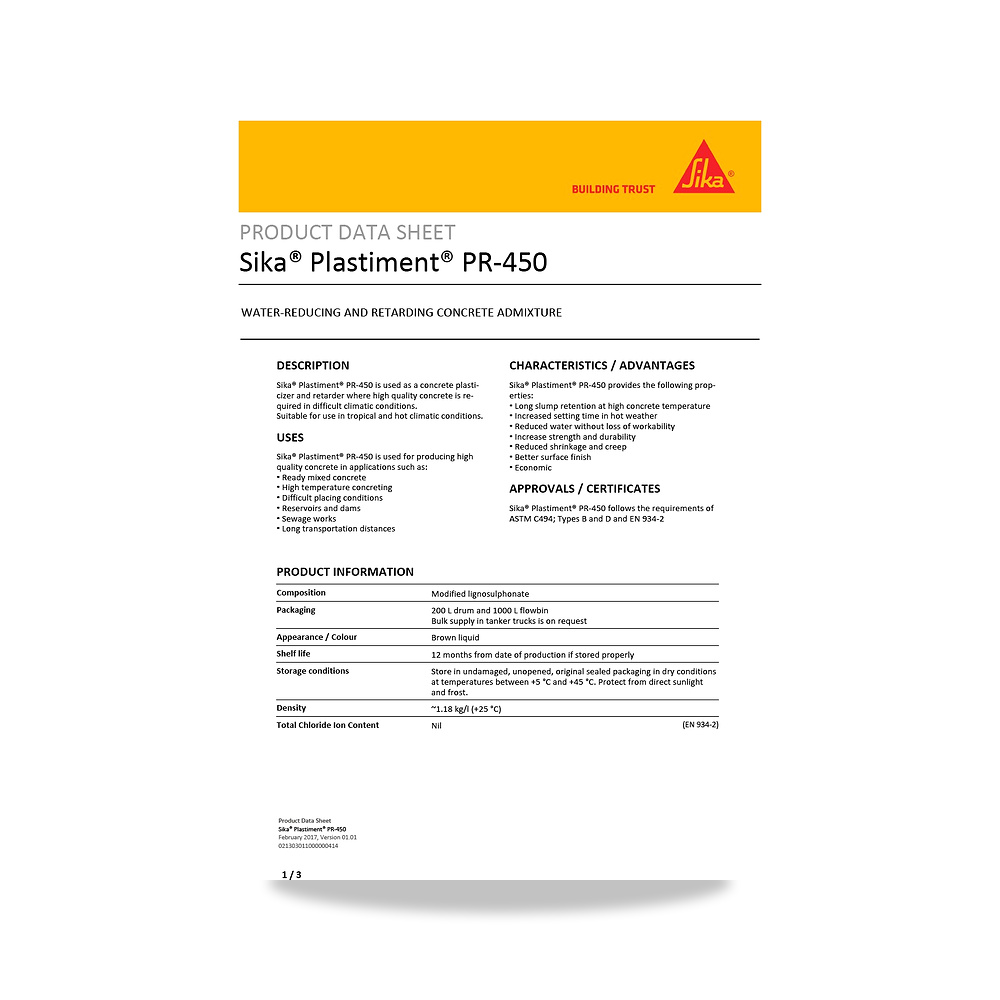 صورة منتج مسامير وبراغي وفيشر وخوابير سيكا (Sika) موديل Sika Plastiment PR-450 - كود الصنف reemco-2027-1444363 - ماركة يباع من خلال reemco - توريد وتصوير حصري لشركة ريمكو القابضة السعودية