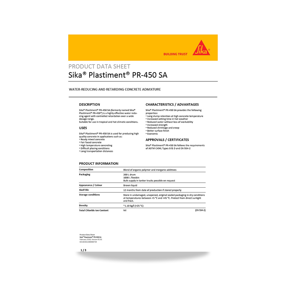 صورة منتج مسامير وبراغي وفيشر وخوابير سيكا (Sika) موديل Sika Plastiment PR-450 SA - كود الصنف reemco-2027-1444367 - ماركة يباع من خلال reemco - توريد وتصوير حصري لشركة ريمكو القابضة السعودية