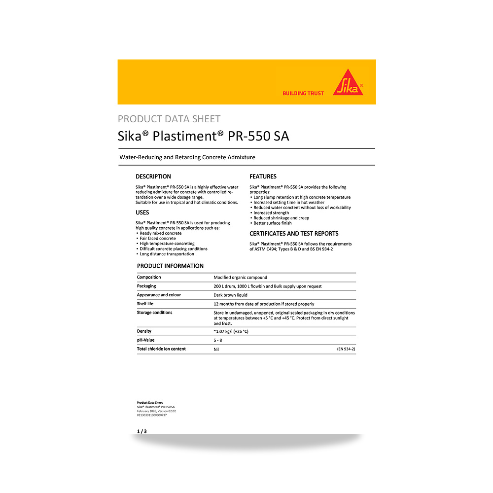 صورة منتج مسامير وبراغي وفيشر وخوابير سيكا (Sika) موديل Sika Plastiment PR-550 SA - كود الصنف reemco-2027-1444368 - ماركة يباع من خلال reemco - توريد وتصوير حصري لشركة ريمكو القابضة السعودية