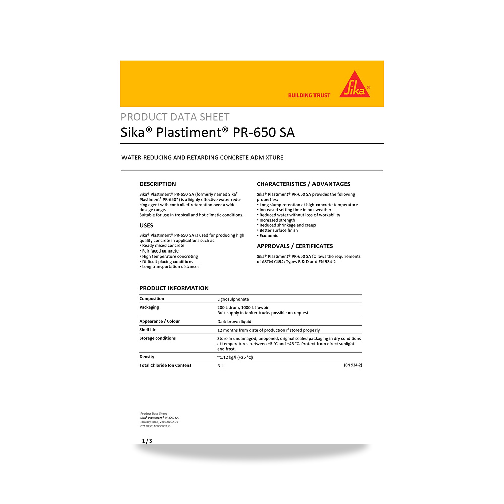 صورة منتج مسامير وبراغي وفيشر وخوابير سيكا (Sika) موديل Sika Plastiment PR-650 SA - كود الصنف reemco-2027-1444369 - ماركة يباع من خلال reemco - توريد وتصوير حصري لشركة ريمكو القابضة السعودية
