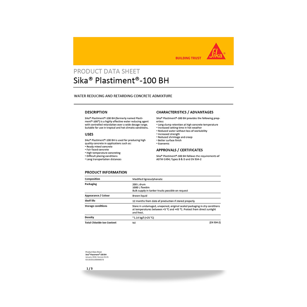 صورة منتج مسامير وبراغي وفيشر وخوابير سيكا (Sika) موديل Sika Plastiment-100 BH - كود الصنف reemco-2027-1444371 - ماركة يباع من خلال reemco - توريد وتصوير حصري لشركة ريمكو القابضة السعودية