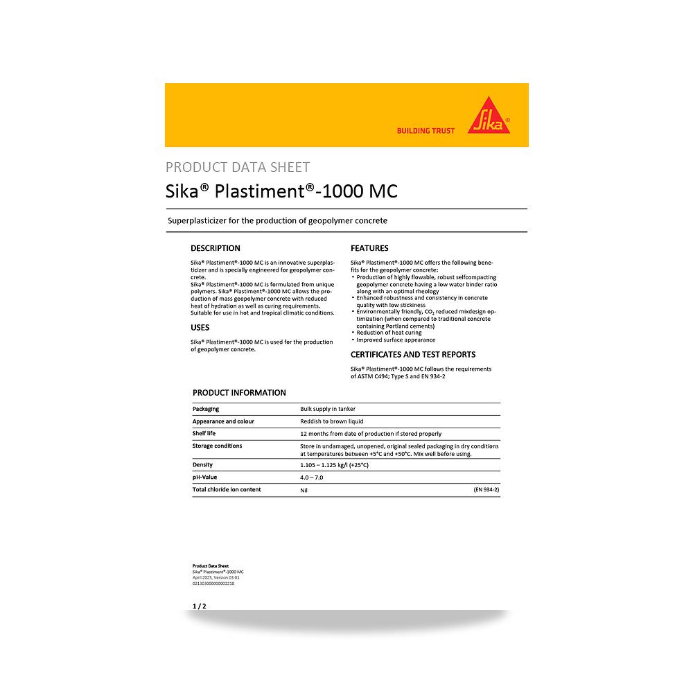 صورة منتج مسامير وبراغي وفيشر وخوابير سيكا (Sika) موديل Sika Plastiment-1000 MC - كود الصنف reemco-2027-1444383 - ماركة يباع من خلال reemco - توريد وتصوير حصري لشركة ريمكو القابضة السعودية
