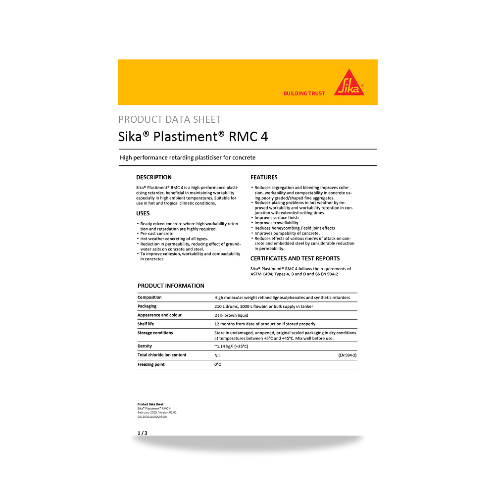 صورة منتج مسامير وبراغي وفيشر وخوابير سيكا (Sika) موديل Sika Plastiment RMC 4 - كود الصنف reemco-2027-1444388 - ماركة يباع من خلال reemco - توريد وتصوير حصري لشركة ريمكو القابضة السعودية